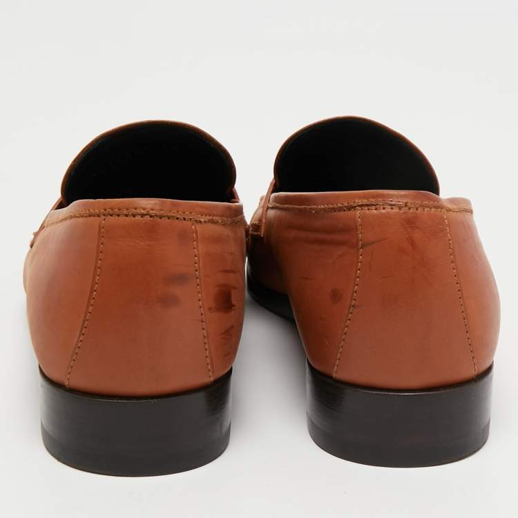 Pre Owned Giorgio Armani Brown Leather Slip On Loafers Size 36.5