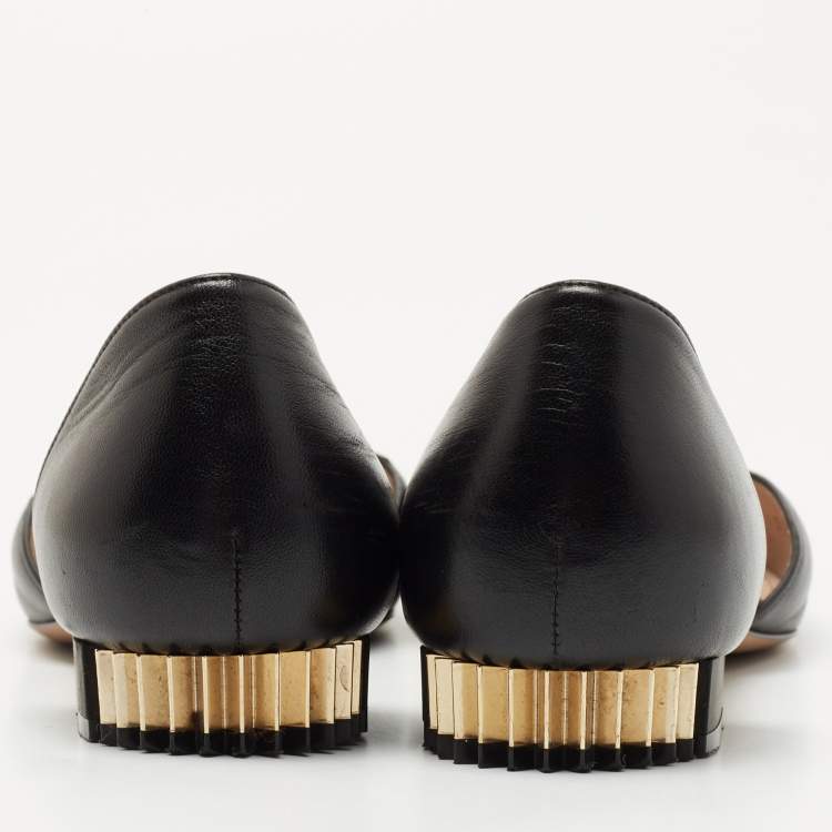 Pre Owned Giorgio Armani Black  Leather Buckle Embellished Square Toe Ballet Flats Size 39 