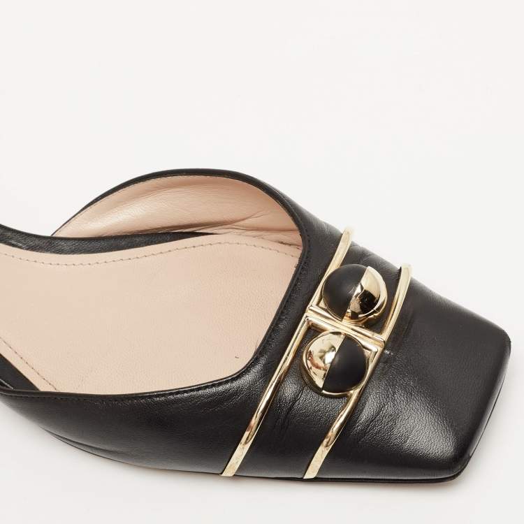 Pre Owned Giorgio Armani Black  Leather Buckle Embellished Square Toe Ballet Flats Size 39 