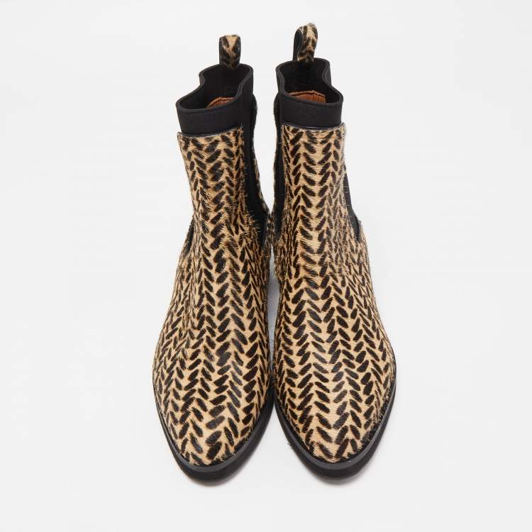 Pre Owned Emporio Armani Brown/Beige Calf Hair Chelsea Ankle Boots Size 38