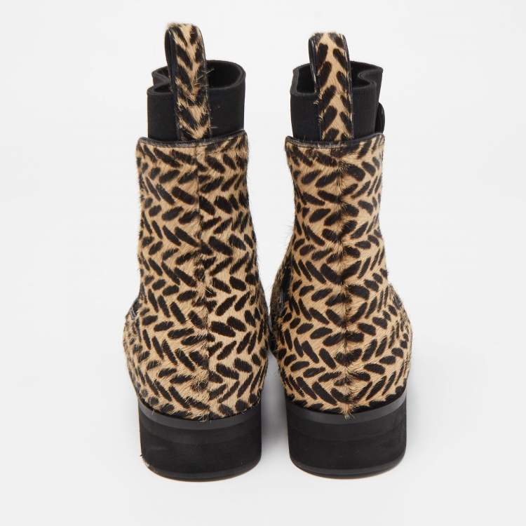 Pre Owned Emporio Armani Brown/Beige Calf Hair Chelsea Ankle Boots Size 38