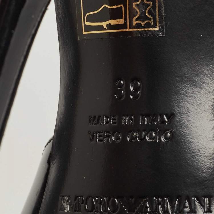 Pre Owned Giorgio Armani Black Velvet and Patent Leather Ankle Strap Sandals Size 39