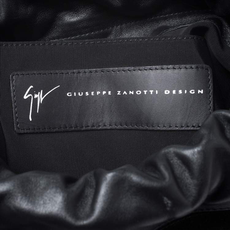 Pre Owned Giuseppe Zanotti Black Nubuck and Leather Tropical Embroidered Fringe Backpack