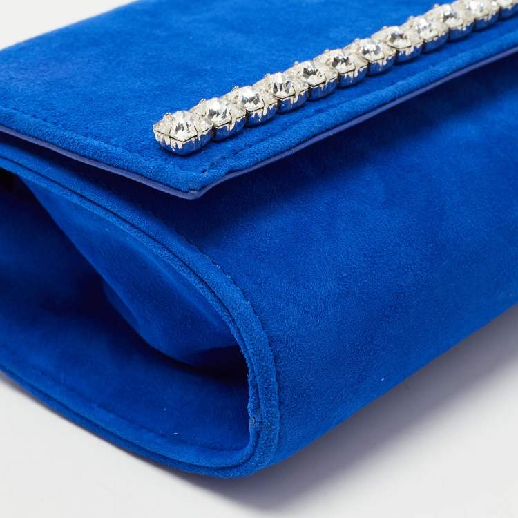 Pre Owned Giuseppe Zanotti Blue Suede Crystal Embellished Clutch