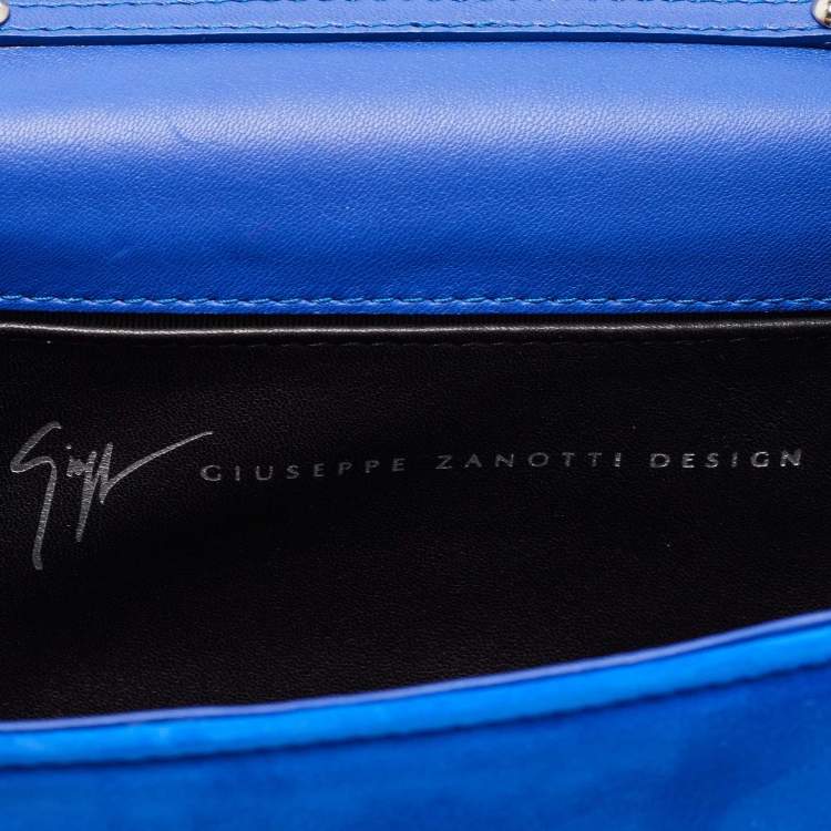 Pre Owned Giuseppe Zanotti Blue Suede Crystal Embellished Clutch