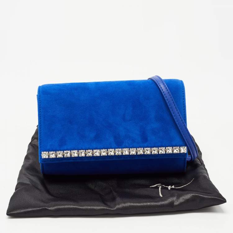 Pre Owned Giuseppe Zanotti Blue Suede Crystal Embellished Clutch