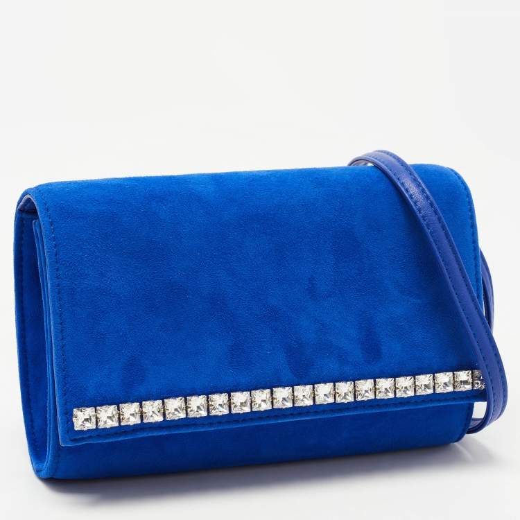 Pre Owned Giuseppe Zanotti Blue Suede Crystal Embellished Clutch