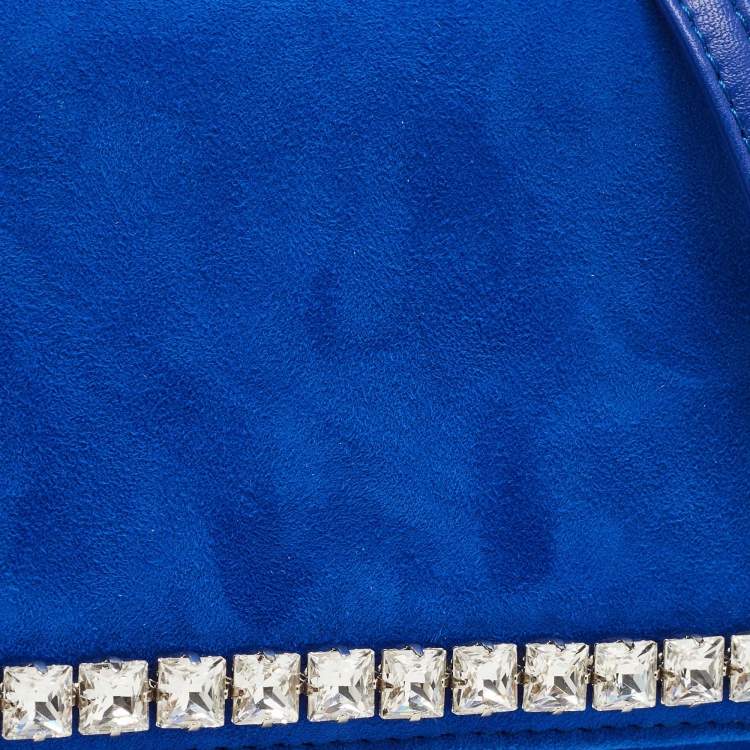 Pre Owned Giuseppe Zanotti Blue Suede Crystal Embellished Clutch