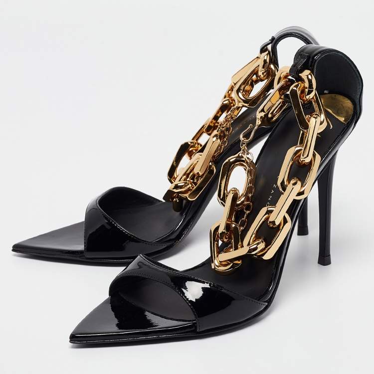Pre Owned Giuseppe Zanotti Black Patent Leather Intriigo Chain Sandals Size 36