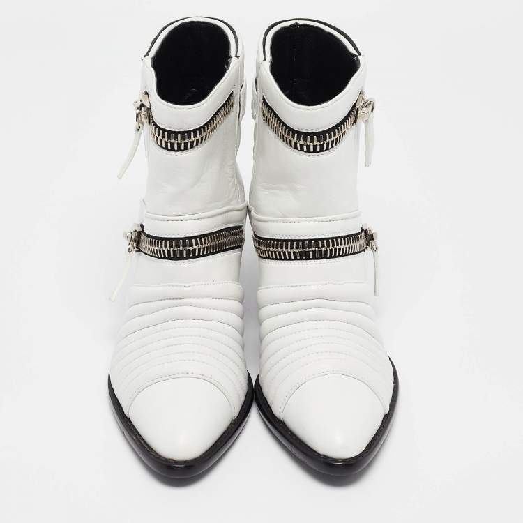 Pre Owned Giuseppe Zanotti White Quilted Leather Ankle Boots Size 38