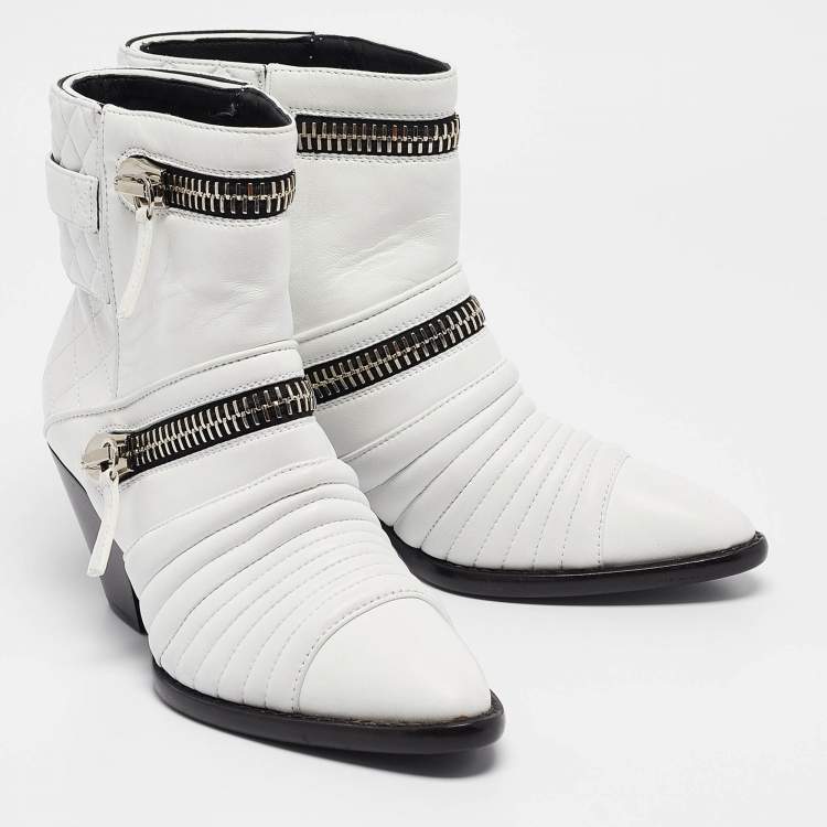Pre Owned Giuseppe Zanotti White Quilted Leather Ankle Boots Size 38