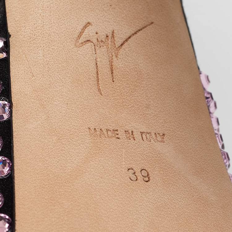 Pre Owned Giuseppe Zanotti Black Satin Crystal Embellished Ankle Strap Sandals 39