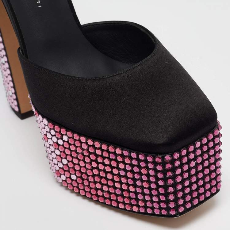 Pre Owned Giuseppe Zanotti Black Satin Crystal Embellished Ankle Strap Sandals 39