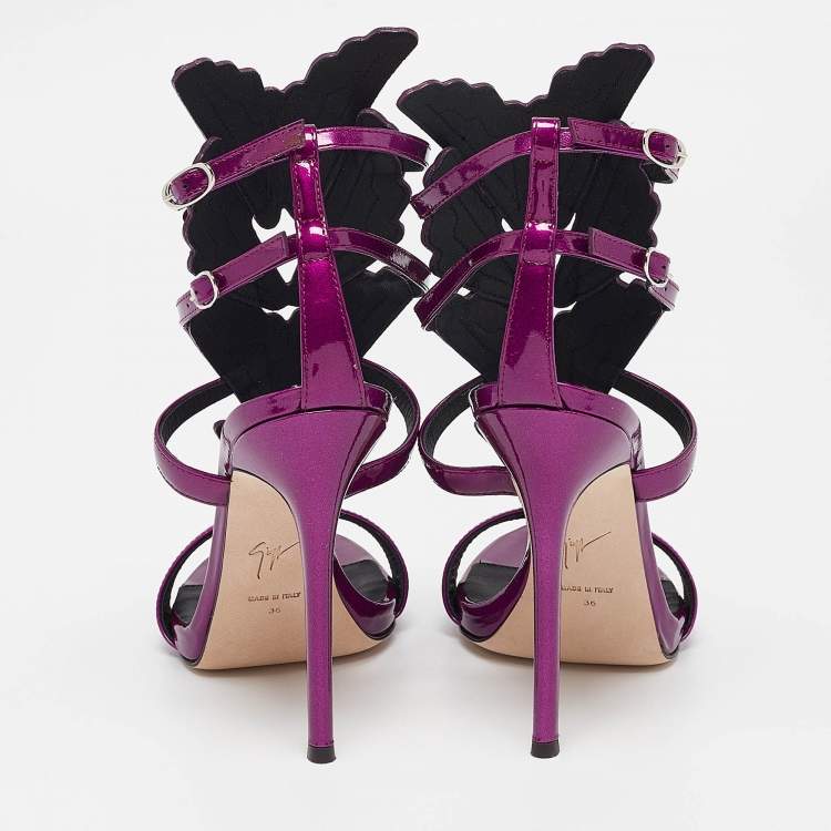 Pre Owned Giuseppe Zanotti Purple Patent Leather Cruel Ankle Strap Sandals Size 36