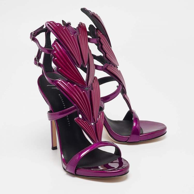 Pre Owned Giuseppe Zanotti Purple Patent Leather Cruel Ankle Strap Sandals Size 36