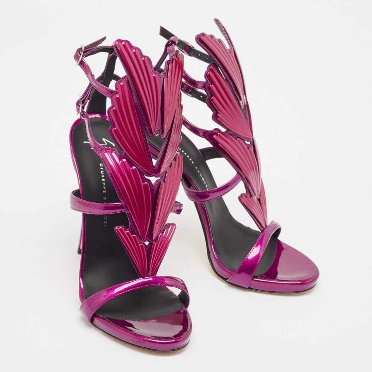 Pre Owned Giuseppe Zanotti Purple Patent Leather Cruel Wing Sandals Size 37