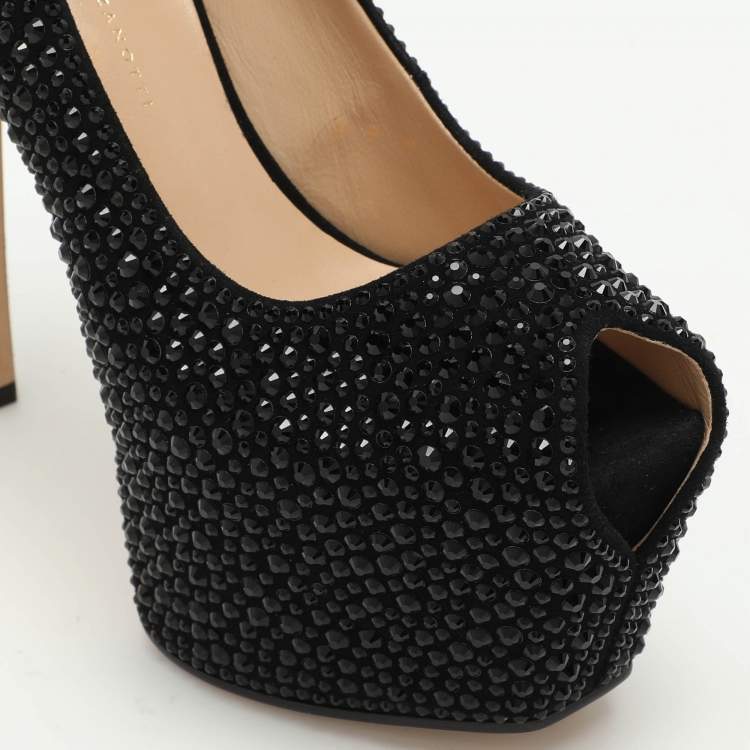 مملوكة مسبقًا Giuseppe Zanotti Black Suede Embellished Platform Pumps Size 37.5