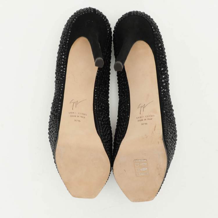 مملوكة مسبقًا Giuseppe Zanotti Black Suede Embellished Platform Pumps Size 37.5