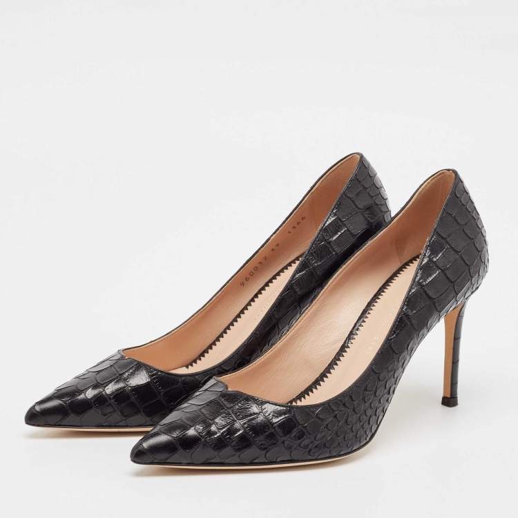 Pre Owned Giuseppe Zanotti Black Croc Embossed Leather Pointed Toe Pumps Size 39