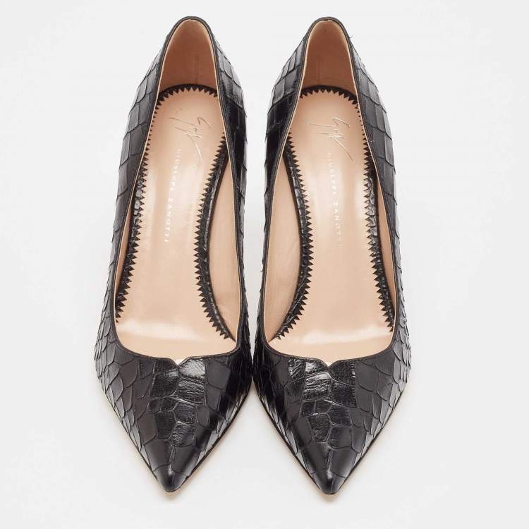 Pre Owned Giuseppe Zanotti Black Croc Embossed Leather Pointed Toe Pumps Size 39