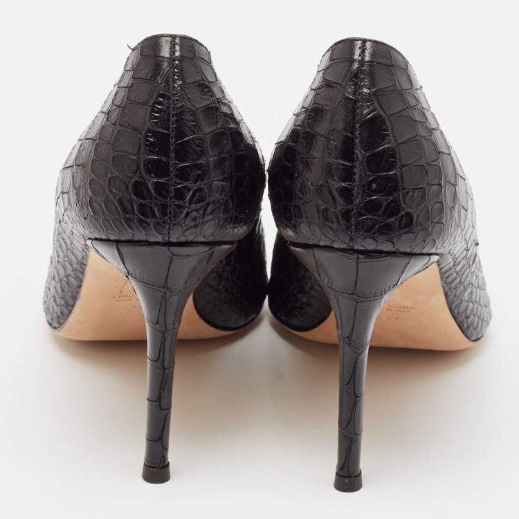 Pre Owned Giuseppe Zanotti Black Croc Embossed Leather Pointed Toe Pumps Size 39