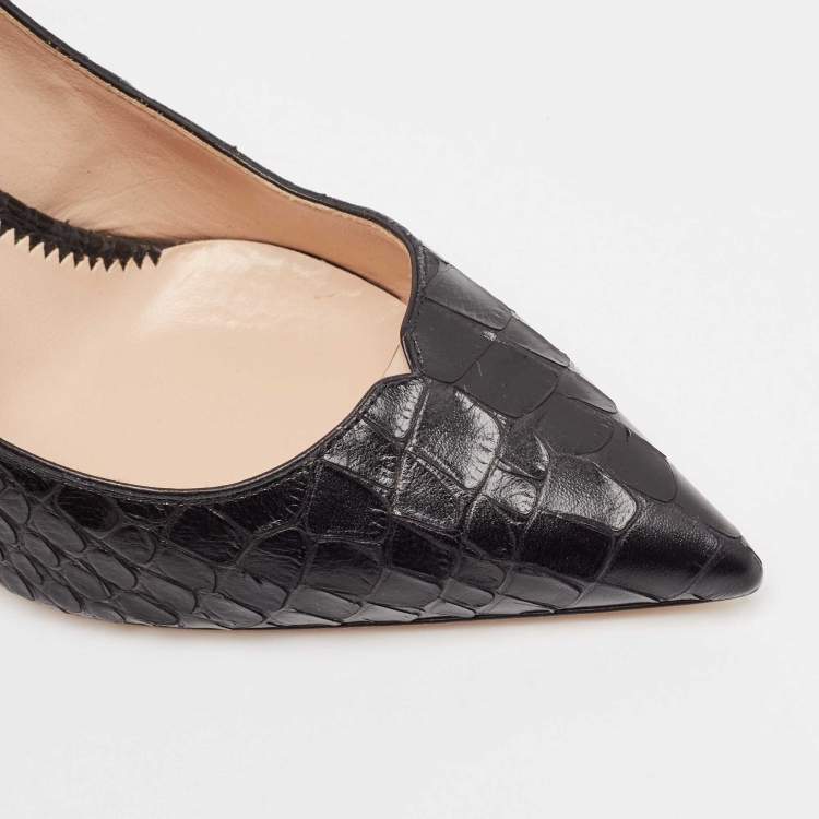 Pre Owned Giuseppe Zanotti Black Croc Embossed Leather Pointed Toe Pumps Size 39