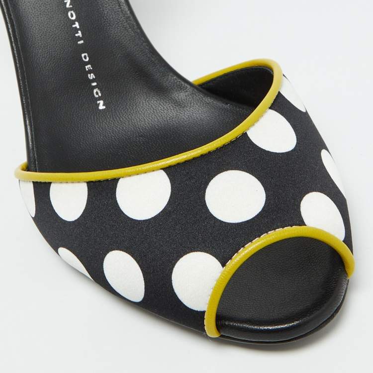 Pre Owned Giuseppe Zanotti Multicolor Satin and Leather Polka Dot Slingback Sandals Size 37.5