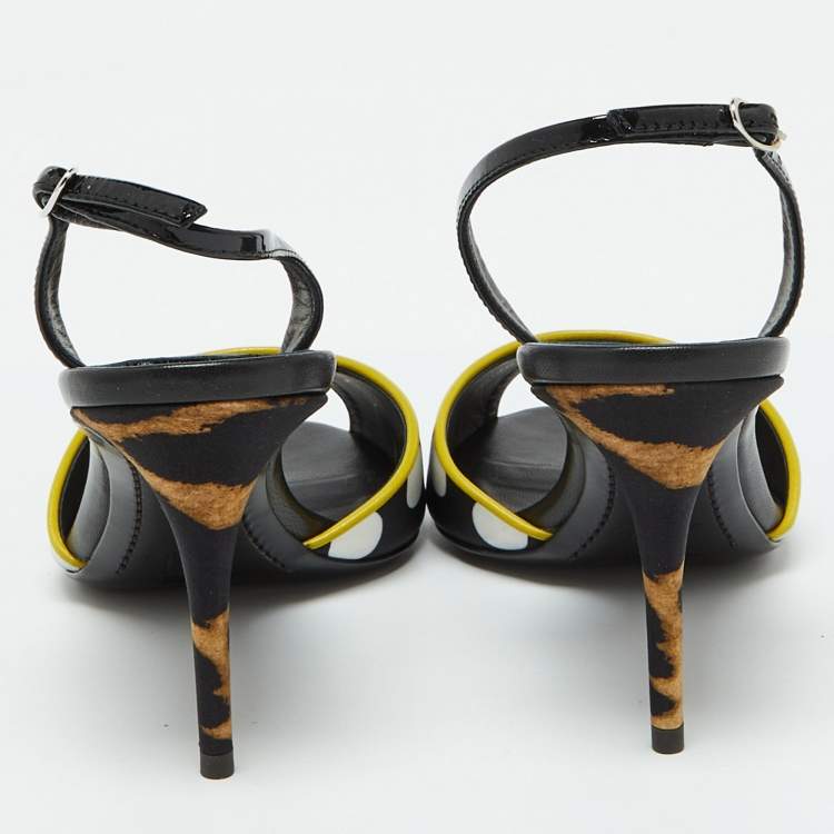 Pre Owned Giuseppe Zanotti Multicolor Satin and Leather Polka Dot Slingback Sandals Size 37.5