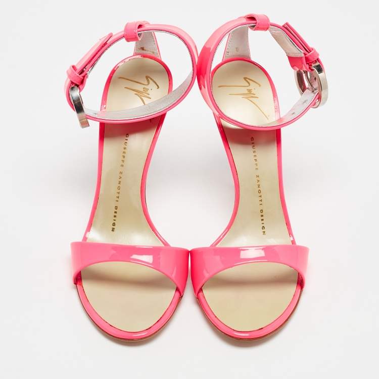 Pre Owned Giuseppe Zanotti Neon Pink Patent Leather Taz Sandals Size 36