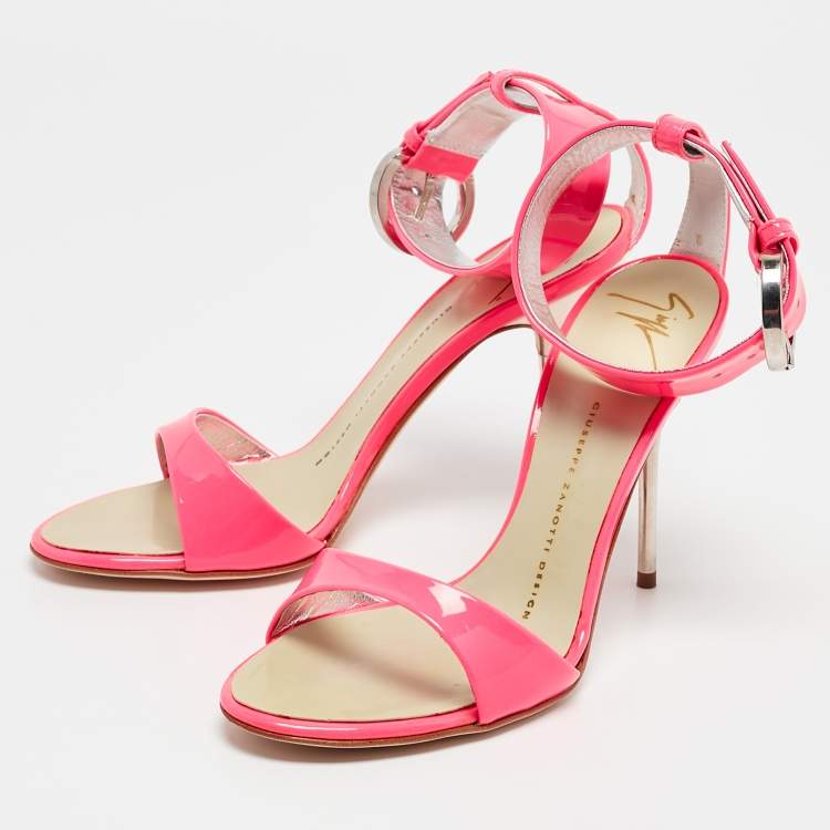 Pre Owned Giuseppe Zanotti Neon Pink Patent Leather Taz Sandals Size 36