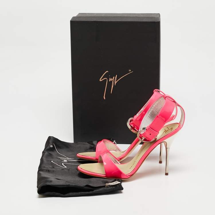 Pre Owned Giuseppe Zanotti Neon Pink Patent Leather Taz Sandals Size 36