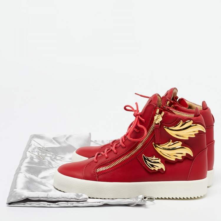 Pre Owned Giuseppe Zanotti Red Leather Wings Detail High Top Sneakers Size 42
