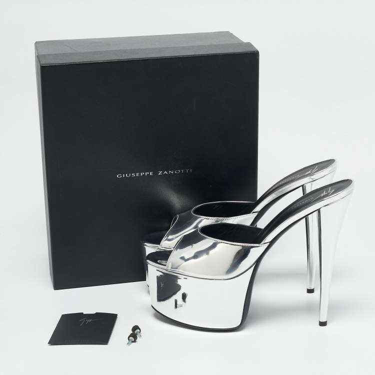 Pre Owned Giuseppe Zanotti Silver Leather Platform Slide Sandals Size 41