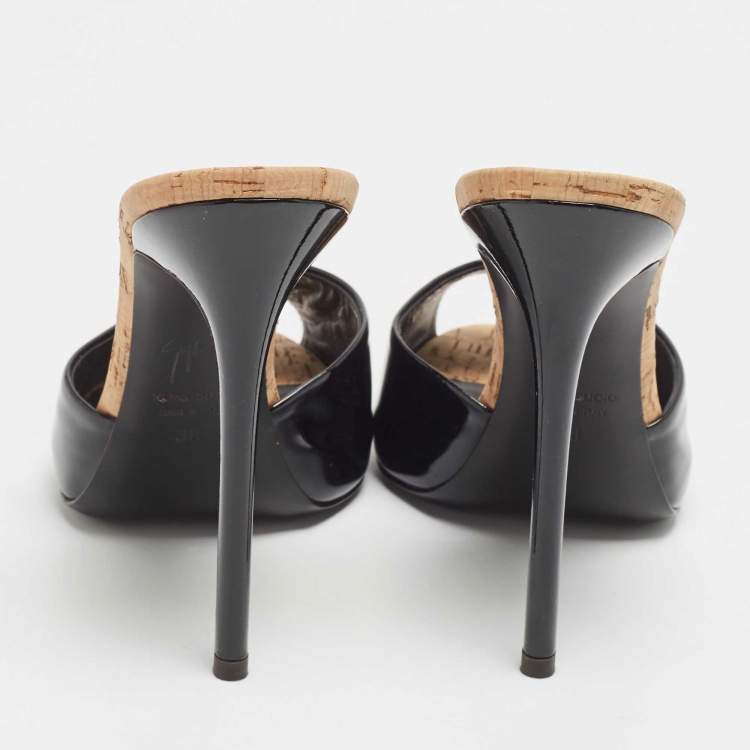 Pre Owned Giuseppe Zanotti Black Patent Leather Slide Sandals Size 38