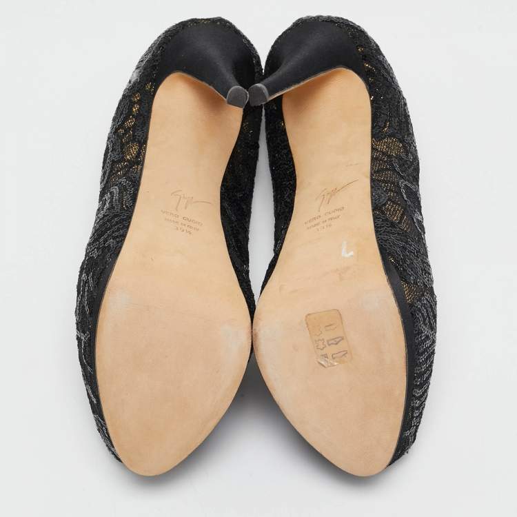 Pre Owned Giuseppe Zanotti Black Glitter and Sequins Peep Toe Pumps Size 39.5