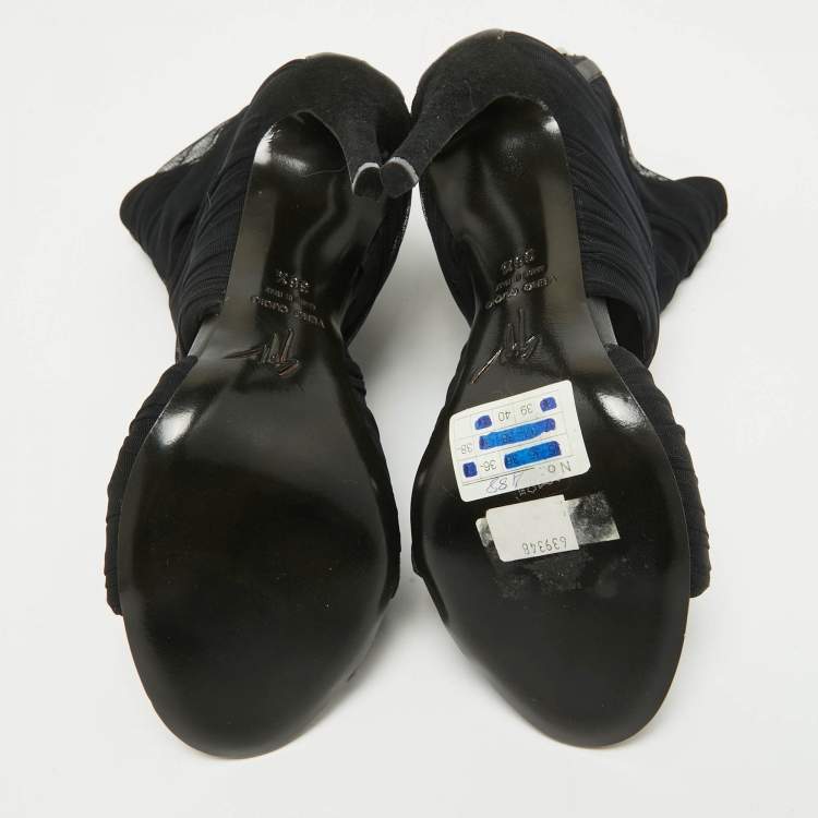 Pre Owned Giuseppe Zanotti Black Fabric Ankle Length Boots Size 36.5