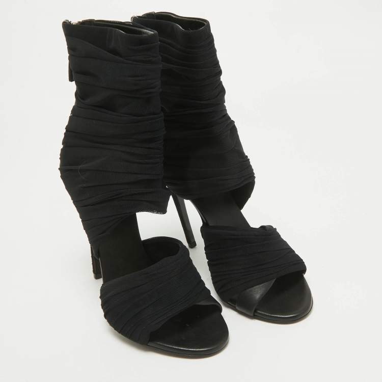 Pre Owned Giuseppe Zanotti Black Fabric Ankle Length Boots Size 36.5