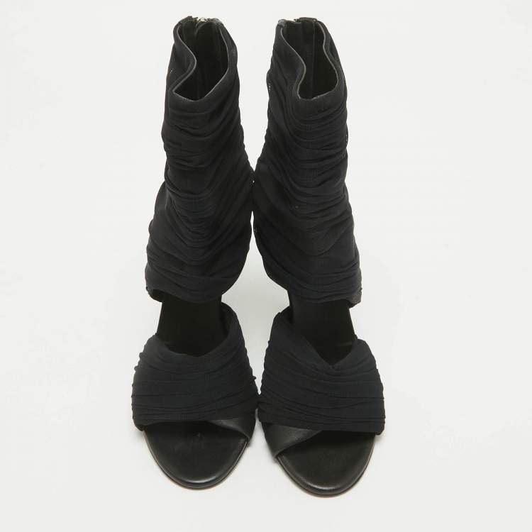 Pre Owned Giuseppe Zanotti Black Fabric Ankle Length Boots Size 36.5