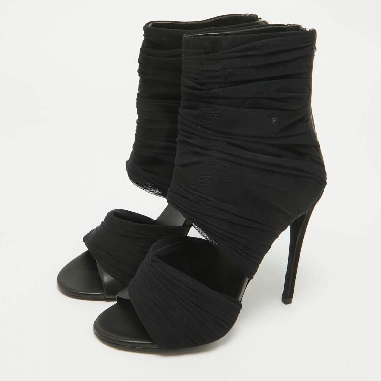 Pre Owned Giuseppe Zanotti Black Fabric Ankle Length Boots Size 36.5