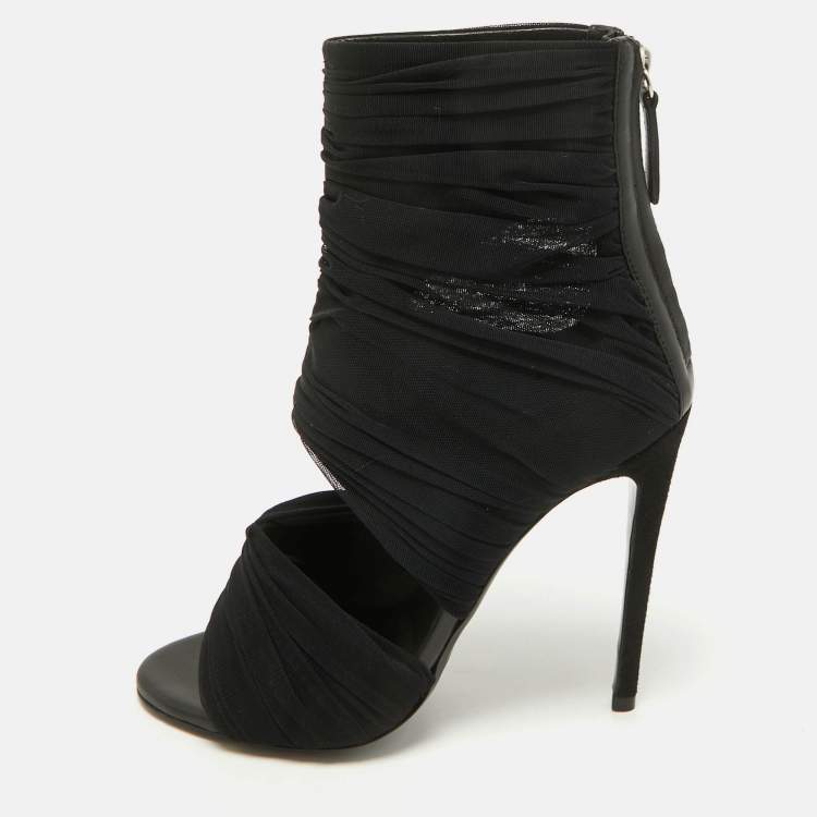 Pre Owned Giuseppe Zanotti Black Fabric Ankle Length Boots Size 36.5