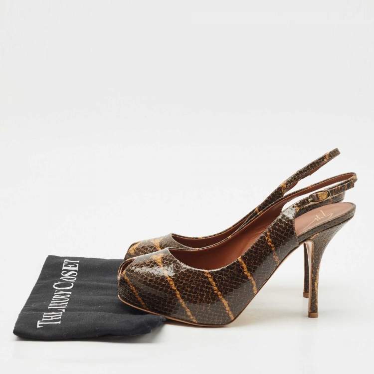 Pre Owned Giuseppe Zanotti Brown Python Embossed Leather Platform Sandals Size 41