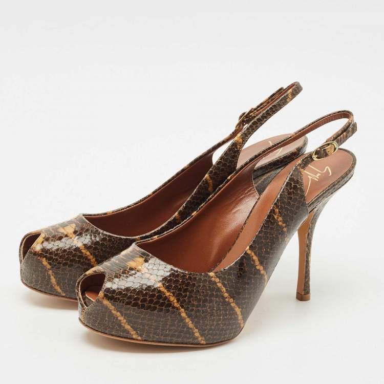Pre Owned Giuseppe Zanotti Brown Python Embossed Leather Platform Sandals Size 41