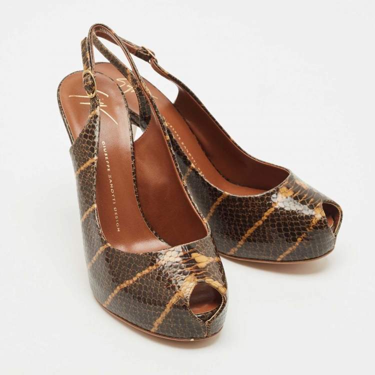 Pre Owned Giuseppe Zanotti Brown Python Embossed Leather Platform Sandals Size 41