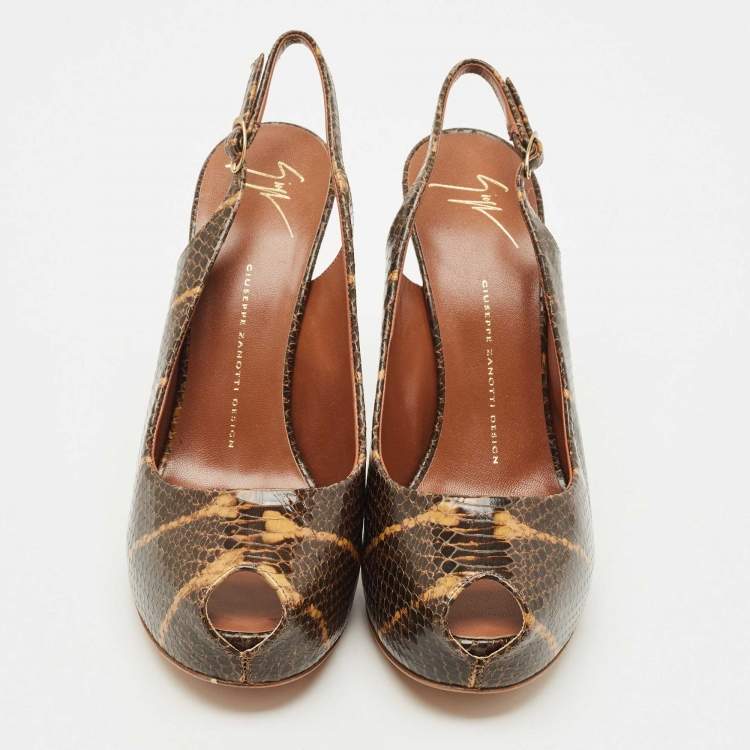 Pre Owned Giuseppe Zanotti Brown Python Embossed Leather Platform Sandals Size 41