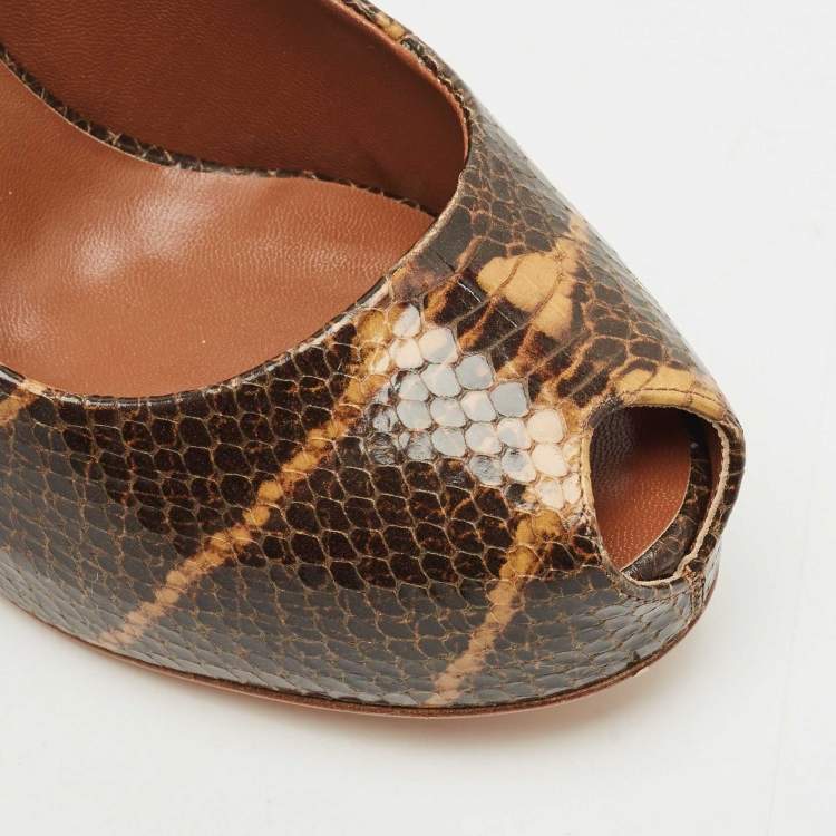 Pre Owned Giuseppe Zanotti Brown Python Embossed Leather Platform Sandals Size 41