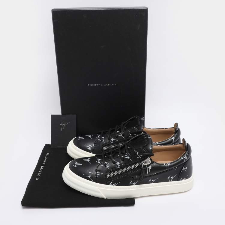 Pre Owned Giuseppe Zanotti Black Logo Print Leather Frankie Low Top Sneakers Size 39