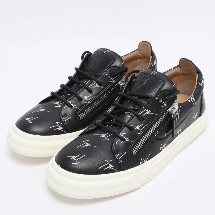Pre Owned Giuseppe Zanotti Black Logo Print Leather Frankie Low Top Sneakers Size 39