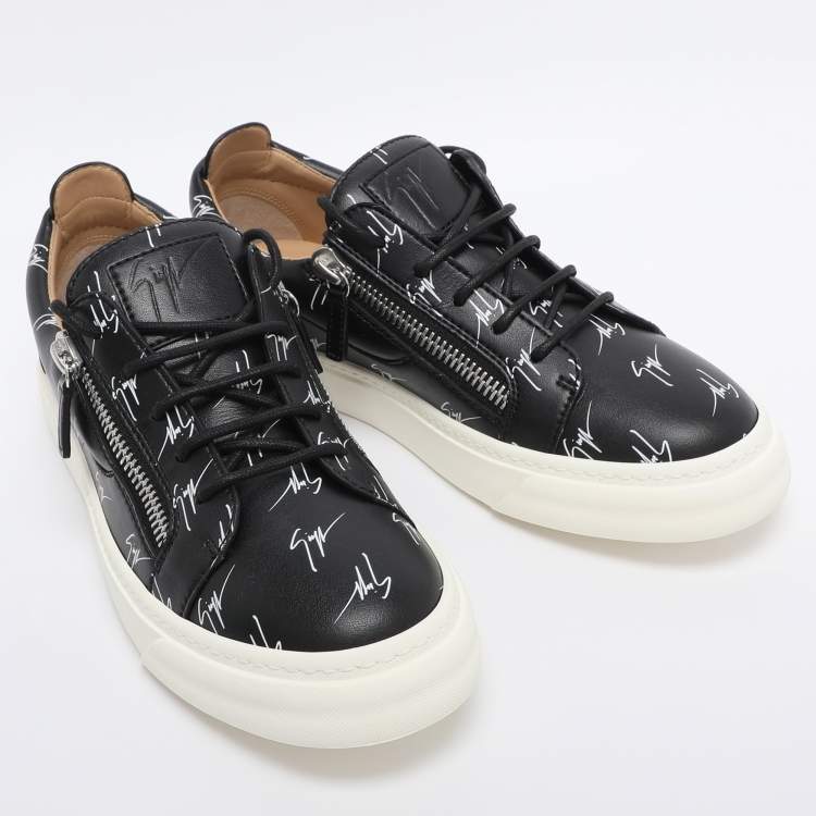 Pre Owned Giuseppe Zanotti Black Logo Print Leather Frankie Low Top Sneakers Size 39