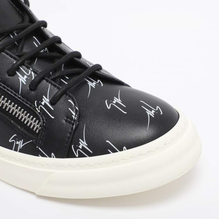 Pre Owned Giuseppe Zanotti Black Logo Print Leather Frankie Low Top Sneakers Size 39