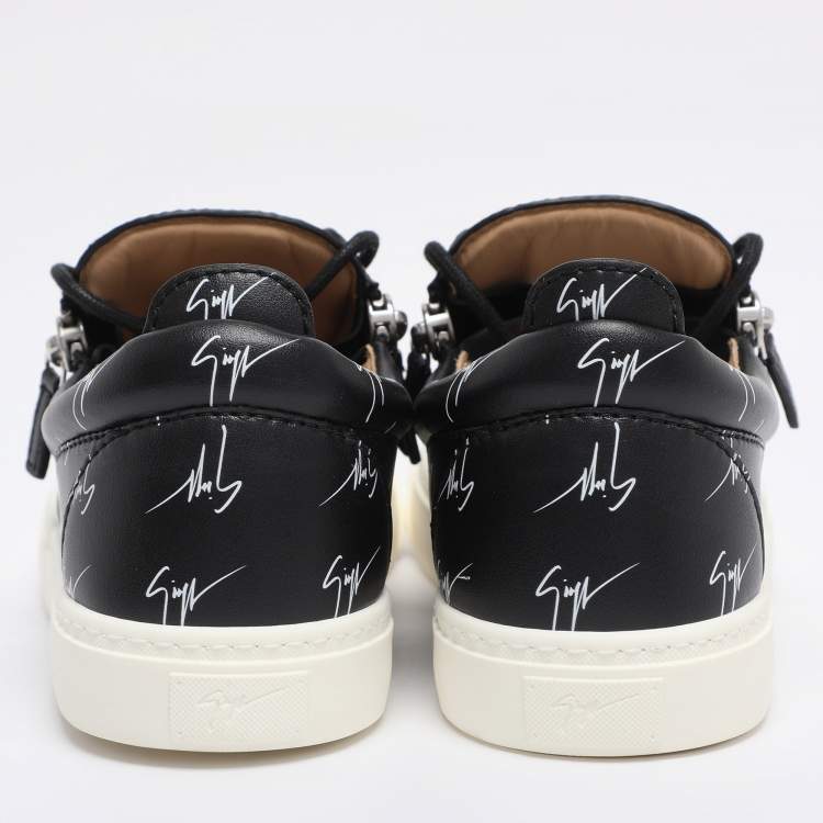 Pre Owned Giuseppe Zanotti Black Logo Print Leather Frankie Low Top Sneakers Size 39